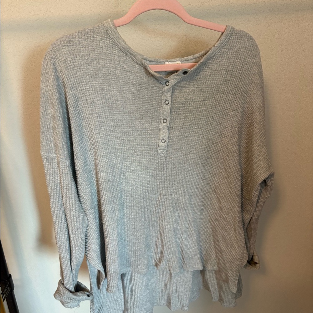 Gray Waffle Knit Henley Top